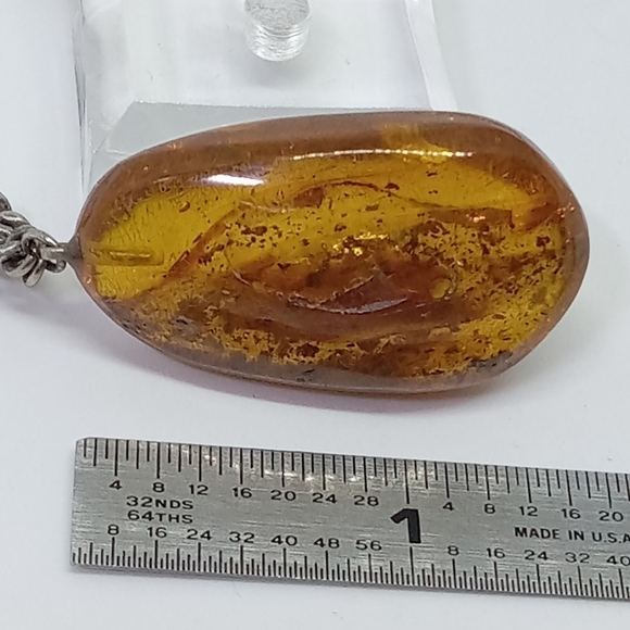 * vintage antique large baltic amber pendant 20" chain clasp marked 12K GF - Picture 2 of 6